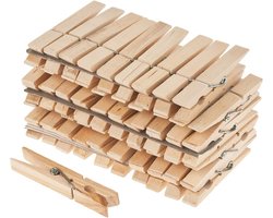Wasknijpers - 48x - berkenhout - metaal - 6 cm - wasspelden - houten knijpers - wasgoed ophangen