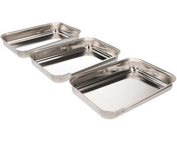 Paneerset van 3 stuks - roestvrijstaal - 22 x 15 cm - koken / paneren