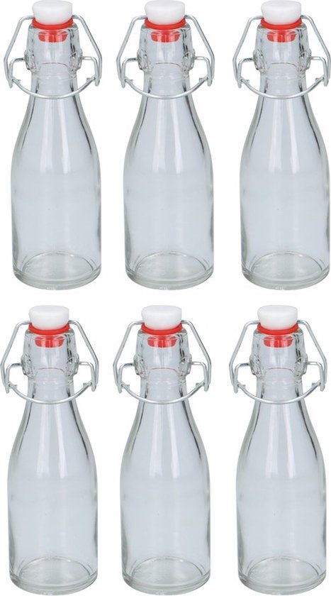 Flesjes met beugeldop - 6x stuks - 150 ml - azijn - olie - saus - weckflesjes - 17,5 cm
