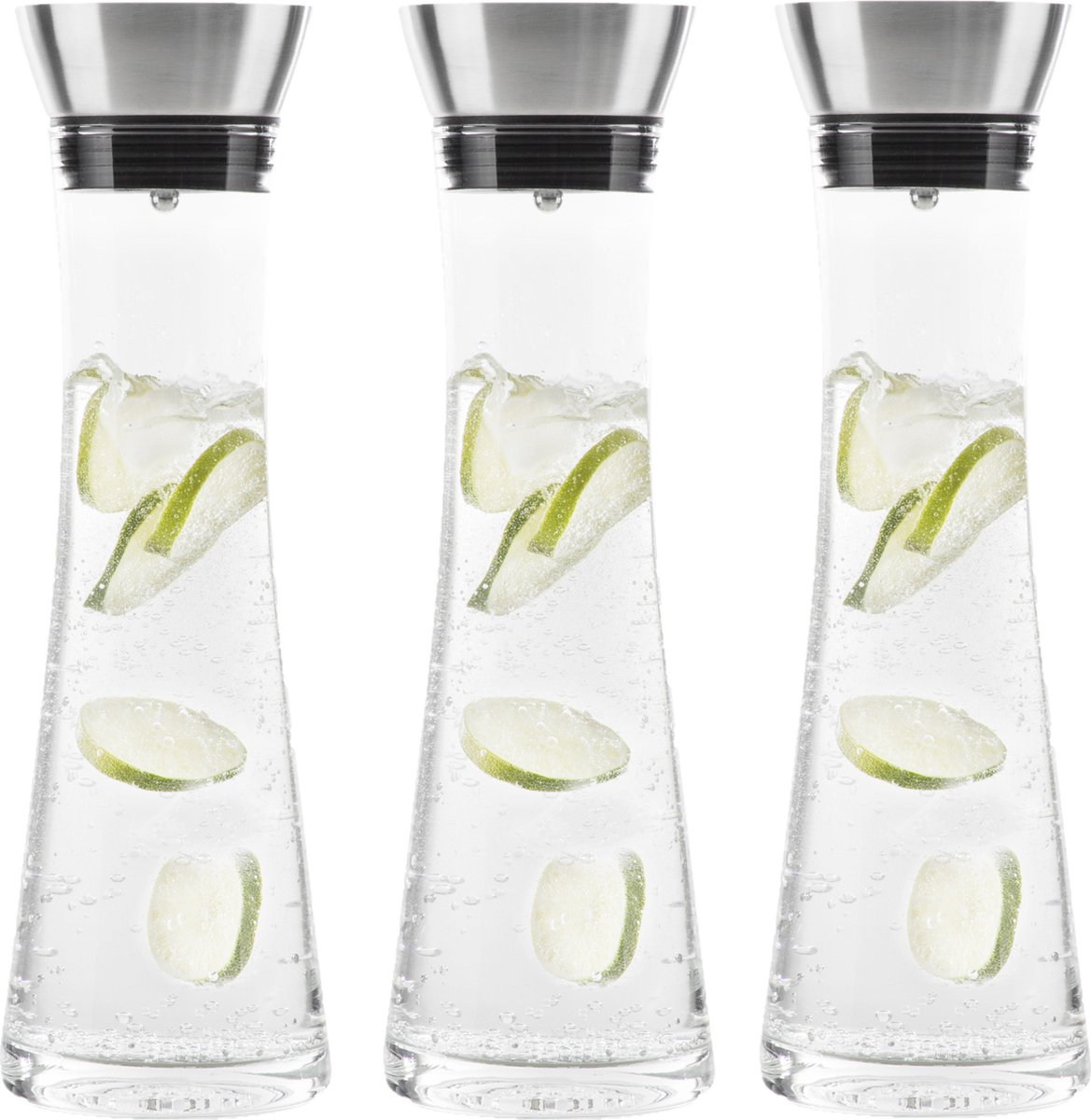 Karaf/schenkkan - Set van 3x stuks - 1 liter - glas - RVS filter - Sapkannen/waterkannen/schenkkannen - Waterkaraf
