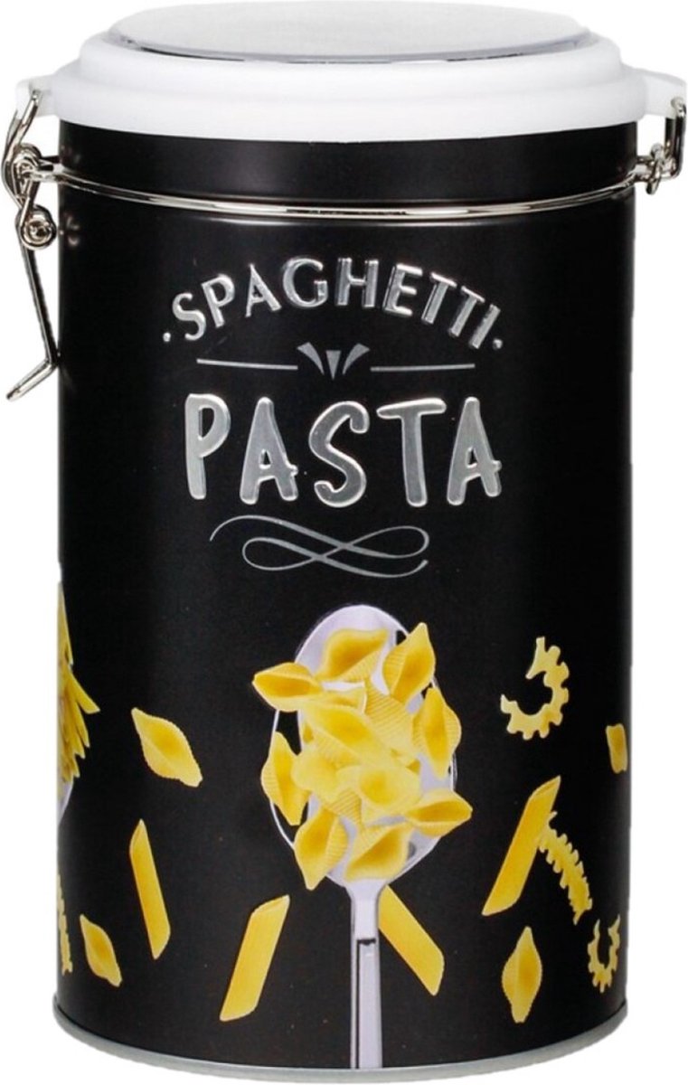 Pasta voorraadbus/bewaarblik metaal 11 x 19 cm - Voorraadblikken rond - Voorraadbussen met luchtdicht deksel