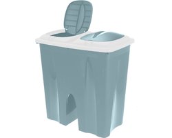 Dubbele wasmand groen met 2 deksels 50 x 30 x 55 cm - Huishouding/huishouden - Schoonmaakartikelen - Was sorteren/verzamen - Wasgoedmanden/wasmanden - Dubbele wasmanden