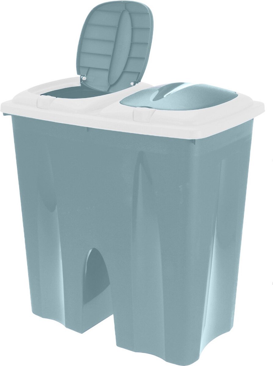 Goedkoopste Dubbele wasmand groen met 2 deksels 50 x 30 x 55 cm - Huishouding/huishouden - Schoonmaakartikelen - Was sorteren/verzamen - Wasgoedmanden/wasmanden - Dubbele wasmanden