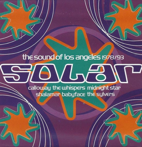 Cd hoes met titel 'the sound of los angeles 1978/93 SOLAR'. Paarse achtergrond met oranje en teal sterpatronen.