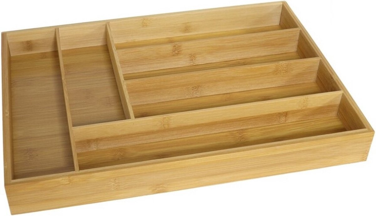 Bamboe ladeinzet, 43 x 30 x 6 cm, bestekbak voor laden, bestekinzetstuk, ladenorganizer met 6 vakken, bestekinzetstuk, houten bestekhouder voor huishoudelijke artikelen, keukengerei