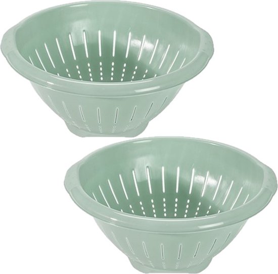 2x passoires/tamis de cuisine en plastique 30 x 14 cm avec bord vert menthe - Nettoyer/égoutter les aliments