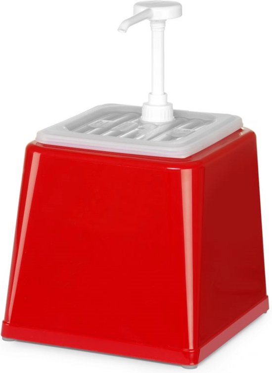 Foto: Hendi sausdispenser met pomp 2 5l bpa vrij rood 230x210x327mm