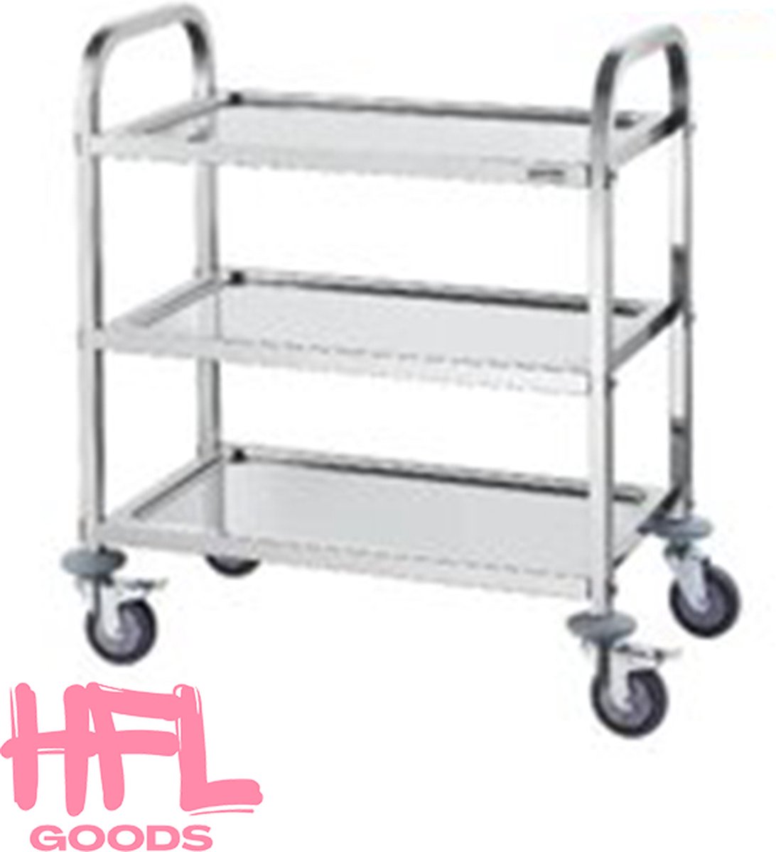 Bol.com HFL Goods Serveerwagen - Catering kar - Serveerwagen op wieltjes - Barcart - Keukentrolley - 3 laags - Wieltjes 360 grad... aanbieding