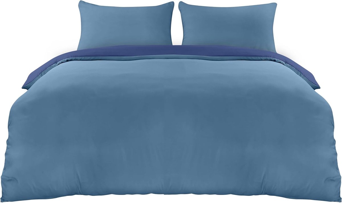 Riokem ® Beddengoed Beddengoedset - Microvezel Dekbedovertrek 230 x 220 cm + 2 Kussenslopen 50 x 75 cm - Marineblauw/Lichtblauw