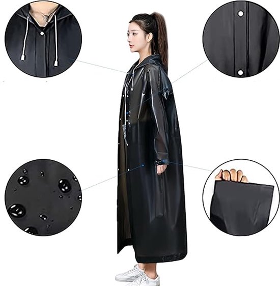 Foto: Portable rain poncho raincoat rain coat with elastic cuff sleeves wrapped rain wear unisex waterproof rain gear lange regenjas met capuchon zwart adult reserve outdoor portable cycling raincoat