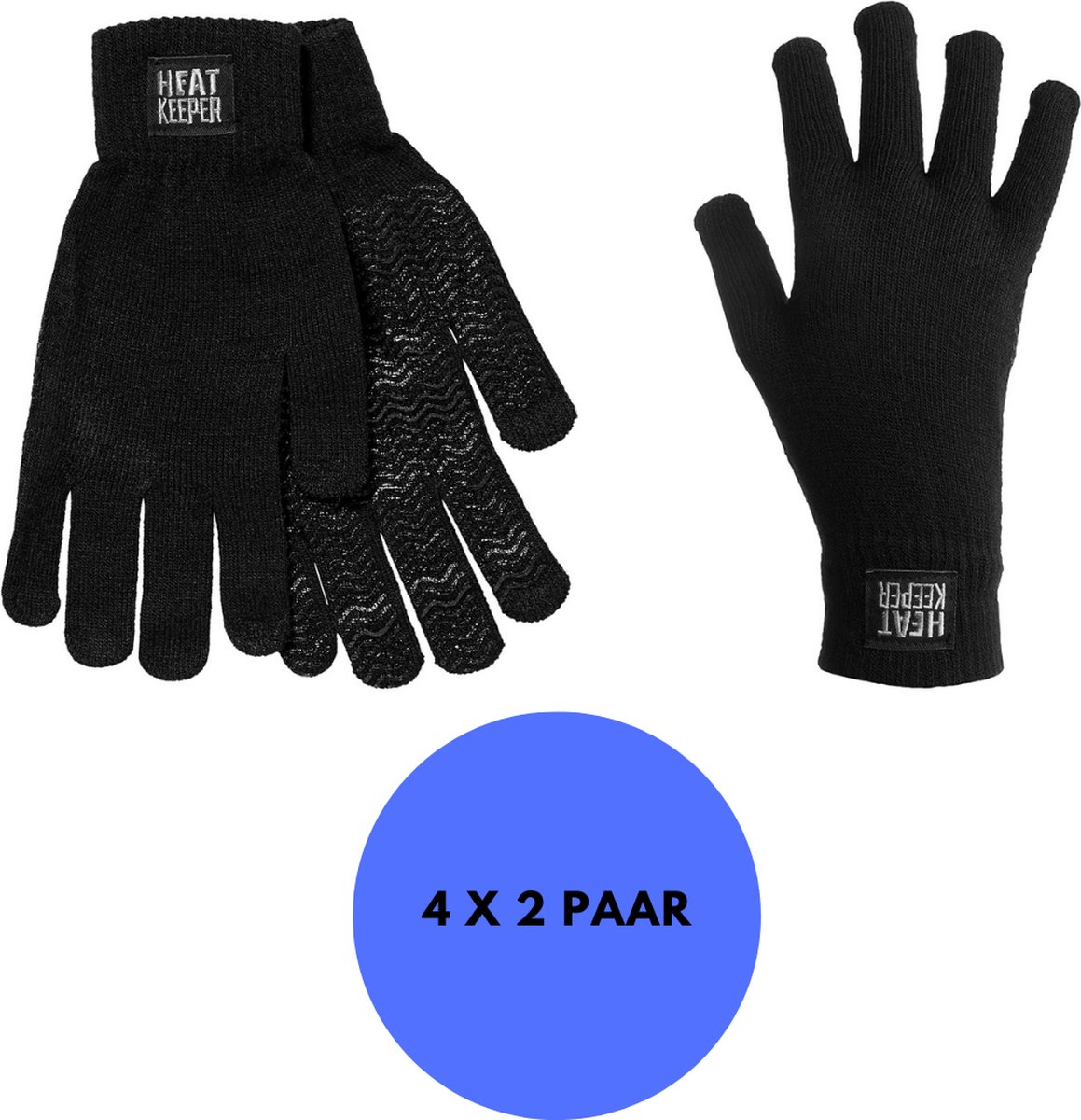 Heatkeeper Gebreide handschoenen heren – 4-Paar Winter handschoenen Zwart