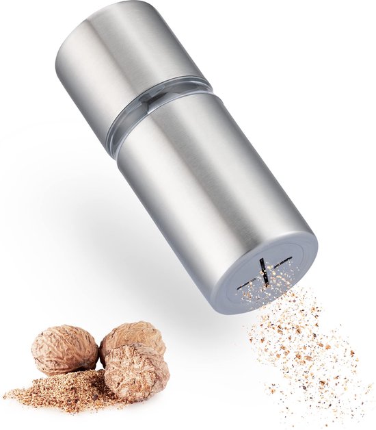 Râpe à muscade ZOLMER® avec plateau - Moulin Extra tranchant pour la poudre de muscade la plus fine - Moulin à muscade en acier inoxydable pour muscade - Moulin à muscade avec récipient de stockage