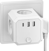 TESSAN 6-in-1 Stekkerdoos met USB-C, 3-voudig Stopcontact,1 USB-C en 2 USB-A,4000W met Schakelaar voor Huis en Kantoor
