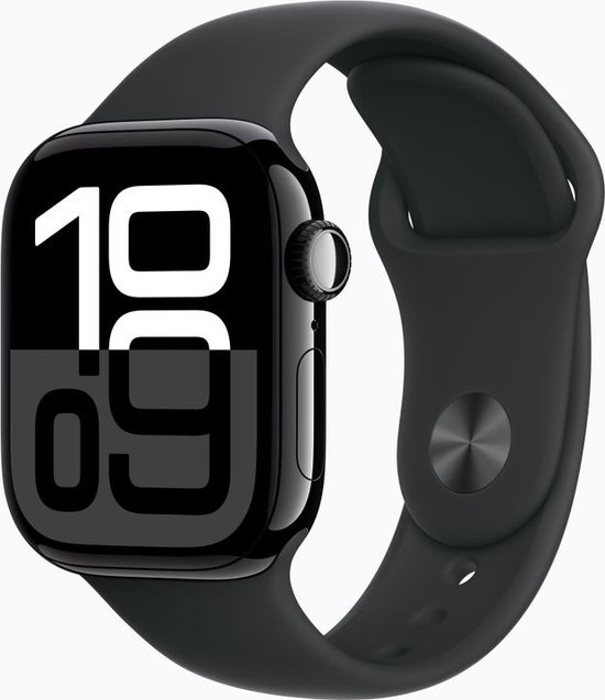 Apple Watch Series 10 - Wifi + 4G - 42mm - Zwarte Aluminium Case met Zwart Sportbandje - S/M