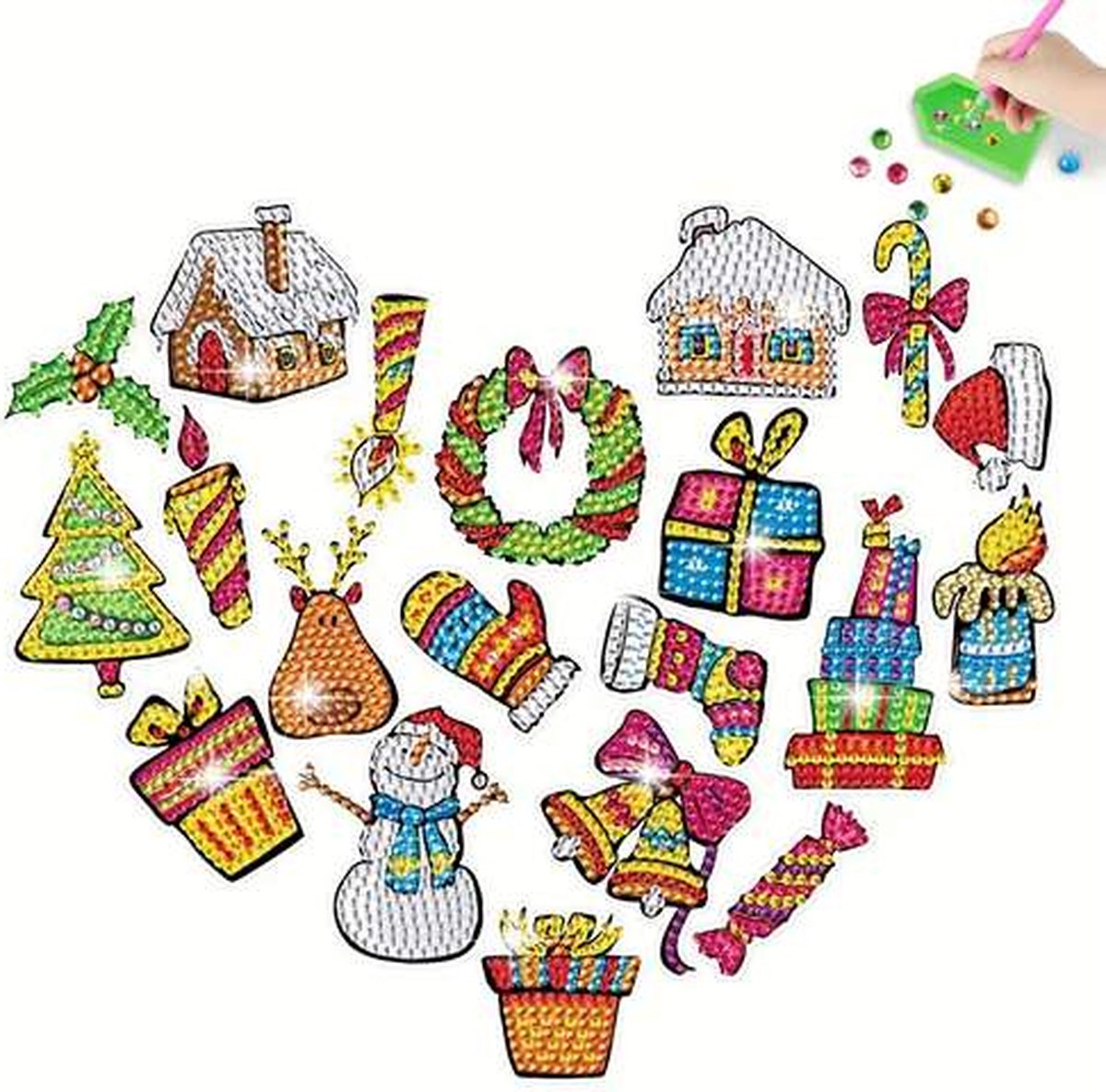 Diamond Painting - 5D Stickers - Kerst - 20 Stuks - Volledig - Ronde steentjes