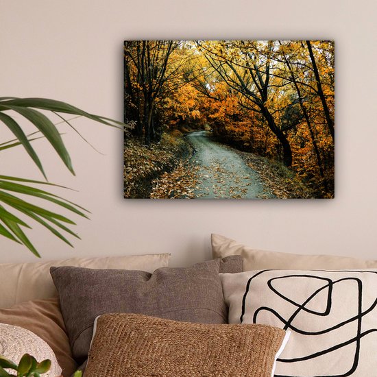 Toile Peinture Feuilles - Automne - Forêt - 40x30 cm - Décoration murale