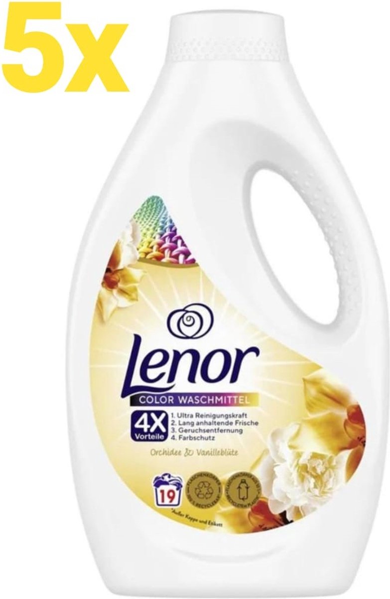 Goedkoopste Lenor Wasmiddel Vloeibaar Kleur - Orchidee & Vanille - 5x 950ml - 5x 19 wasbeurten