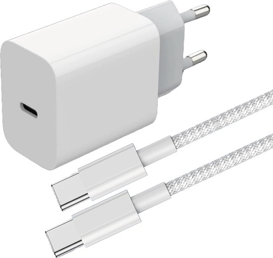 65W USB C snellader set met 1m nylon kabel, GaN adapter, USB C oplader voor iPhone 15/16 en Samsung