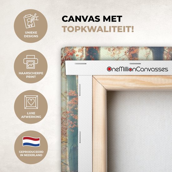 Toile Peinture Forêt - Automne - Feuilles - 120x80 cm - Décoration murale