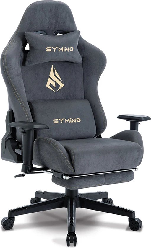 Symino Gaming Stoel 200 kg – Voetensteun & 150° Kantel – Grijs