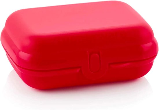 Boîte à pain Tupperware rouge avec fermeture.