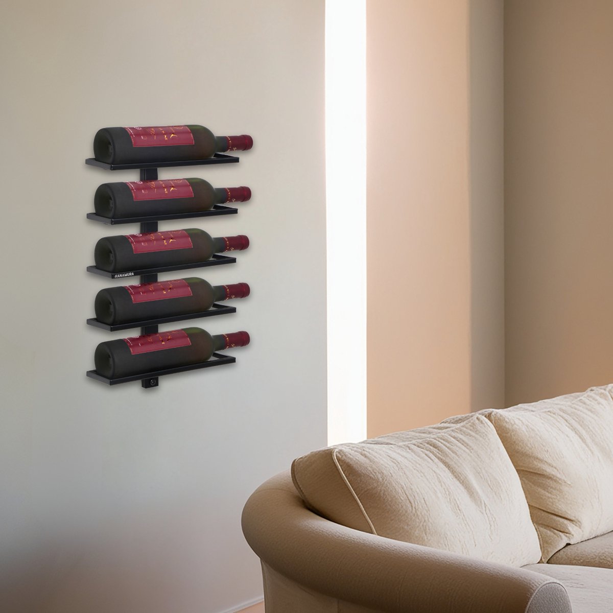 Hanamura Living Wijnrek voor 10 flessen – Modulair ontwerp - Voor aan de muur – Wijnrek zwart metaal - Inclusief handleiding & bevestigingsmateriaal — cadeau in Wonen & Interieur - foto 7