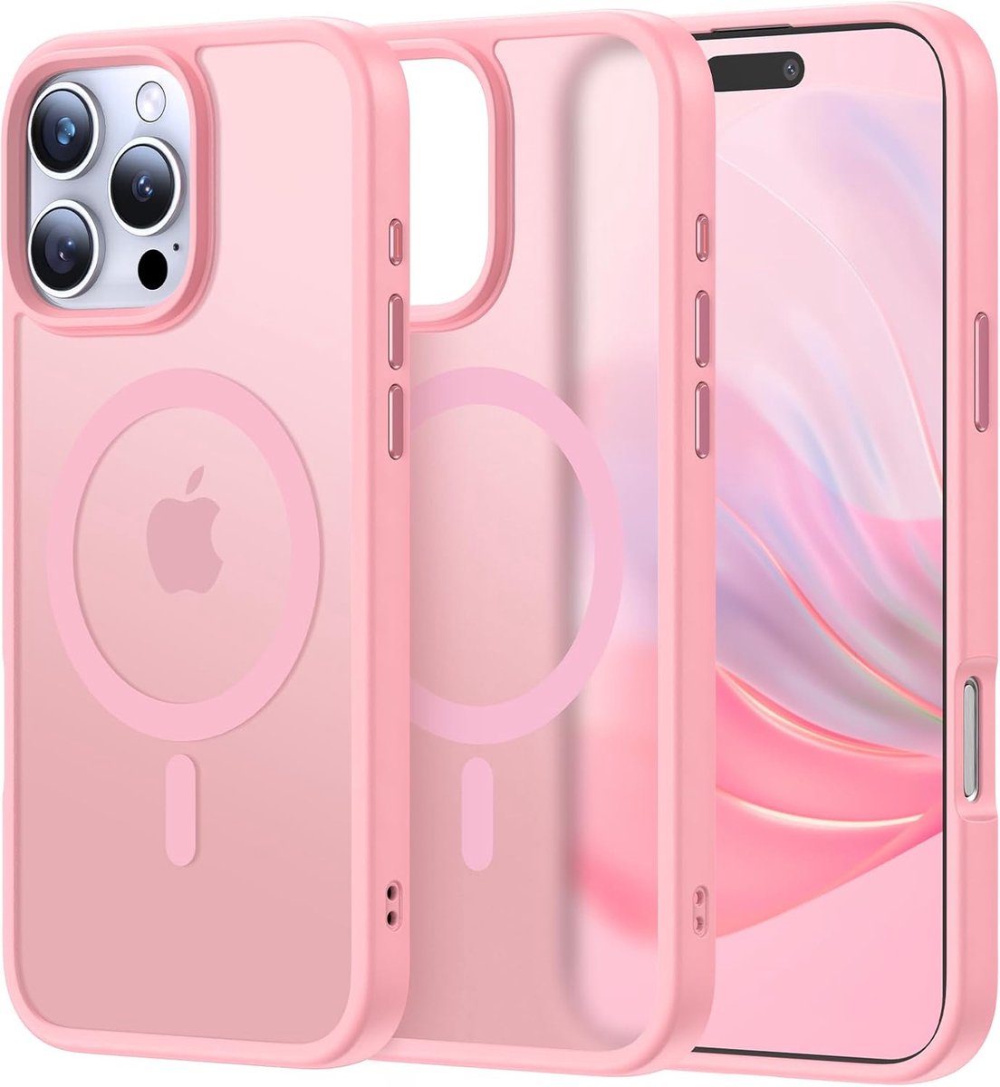 Hoesje Geschikt voor: Apple iPhone 16 Pro - Compatibel met MagSafe - Matte Beschermhoes - Back Cover met Magneet - Geschikt voor Draadloos Opladen met Magnetische Ring - Roze