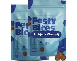 Anti Jeuk Hond – FestyBites Jeuk & Huid Probiotica – Bij Krabben, Poten Likken en Gevoelige Huid – 100% Natuurlijk Vleesvrij Supplement – 60 Snoepjes