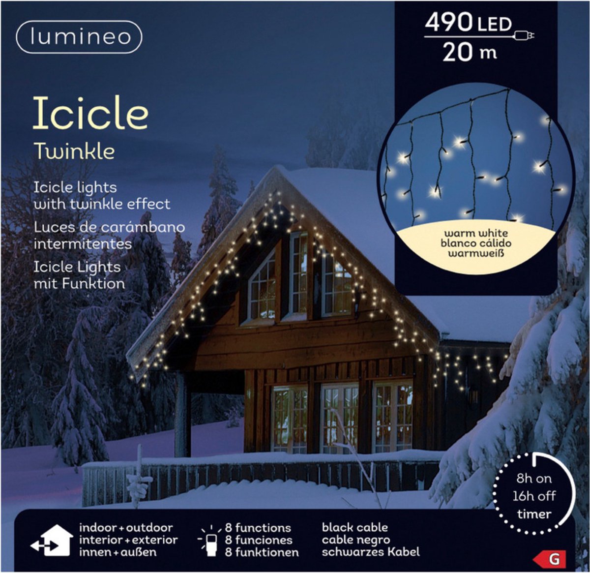 Kerstverlichting lichtgordijn Ijspegels - 490 warm wit LED lampjes - 20 meter - geschikt voor buiten