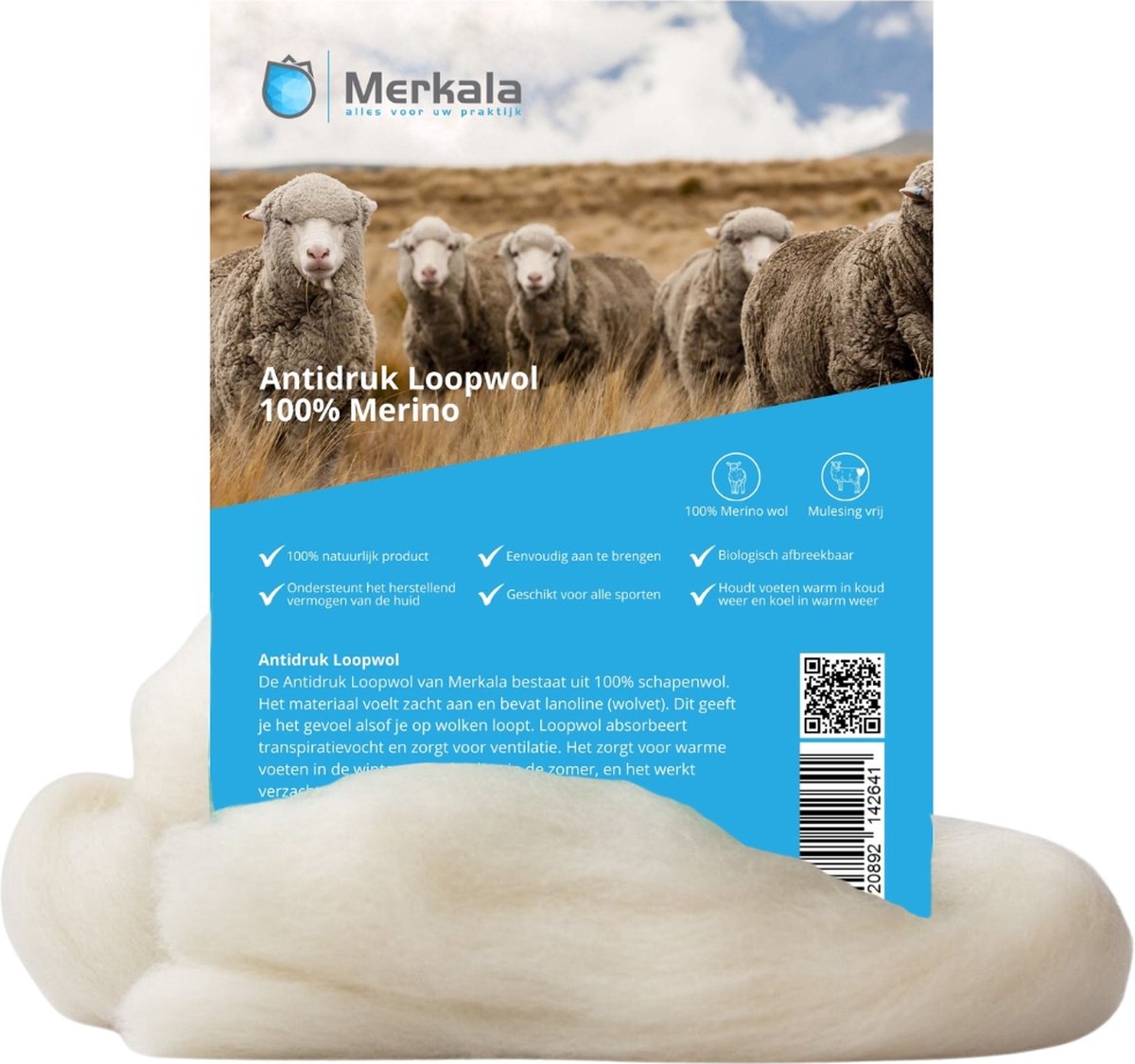 Antidruk loopwol 50 gram - Wandel met Wol - Luxe 100% Merino Voetwol - Absorbeert & Ventileert - Voor Alle Seizoenen - Puur Natuurlijk Comfort - Ultieme Voetverzorging!