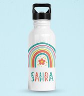 Kinder Waterfles - Kinder Drinkfles - Gepersonaliseerde Kinderwaterfles - Gepersonaliseerd Cadeau - Geschikt Voor School - Kleuterschool En Sport Kinder Drinkfles - Kinder Drinkfles Met Naam - Lekvrij - Kerstcadeau - Regenboogontwerp - 400 Ml