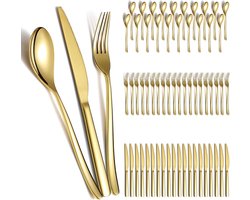 Berglander Gouden bestekset 60 stuks voor 12 personen, gouden titanium plating roestvrij staal bestek Set, gouden lepels vorken messen set voor thuis, bruiloft, restaurant, hotel