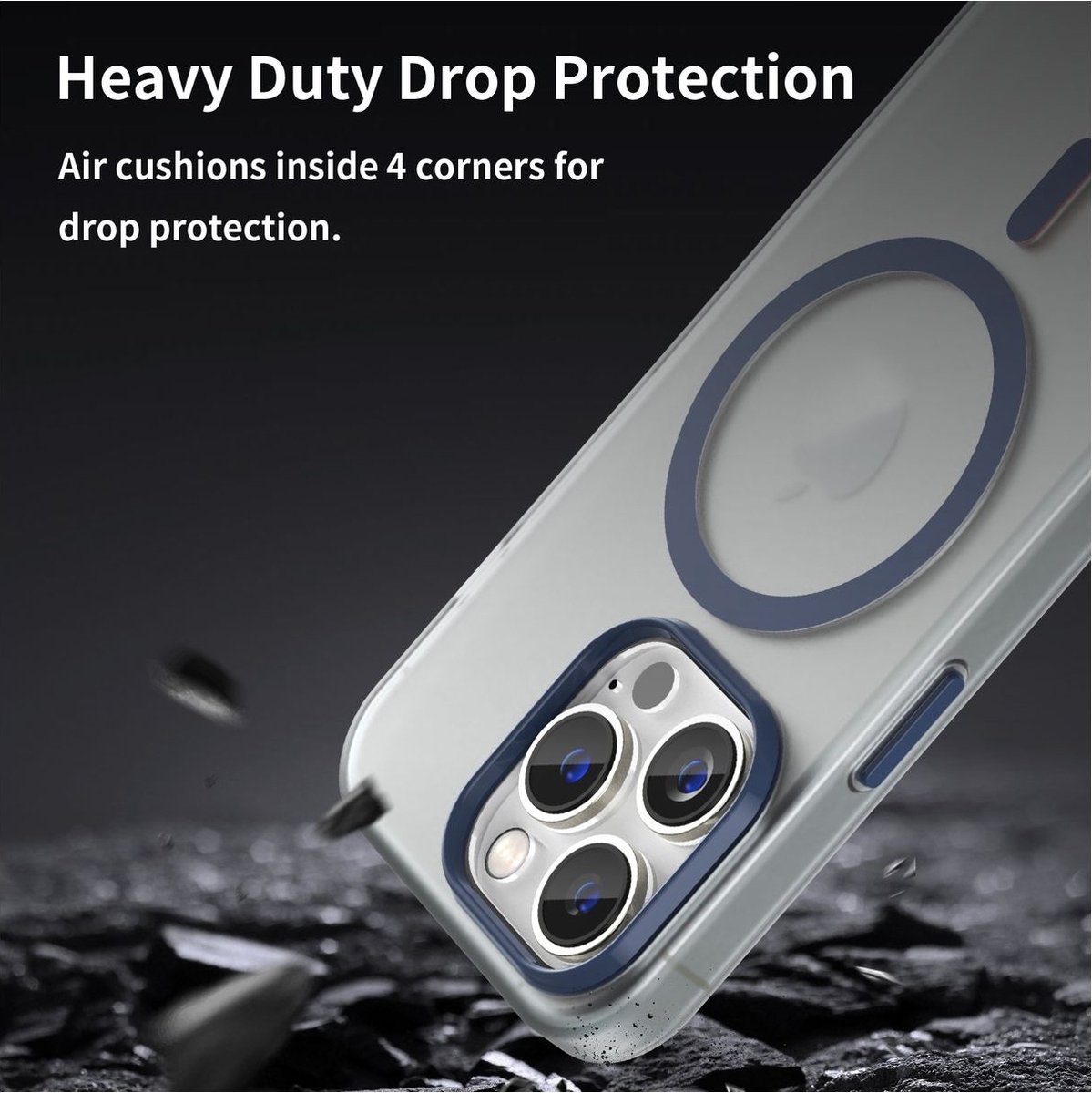 Mobigear Hoesje geschikt voor Apple iPhone 16 Pro Max MagSafe Telefoonhoesje Flexibel TPU | Mobigear Shockproof Backcover | Geschikt voor MagSafe | Geschikt voor Draadloos Opladen met Magnetische Ring | MagSafe Case - Donkerblauw