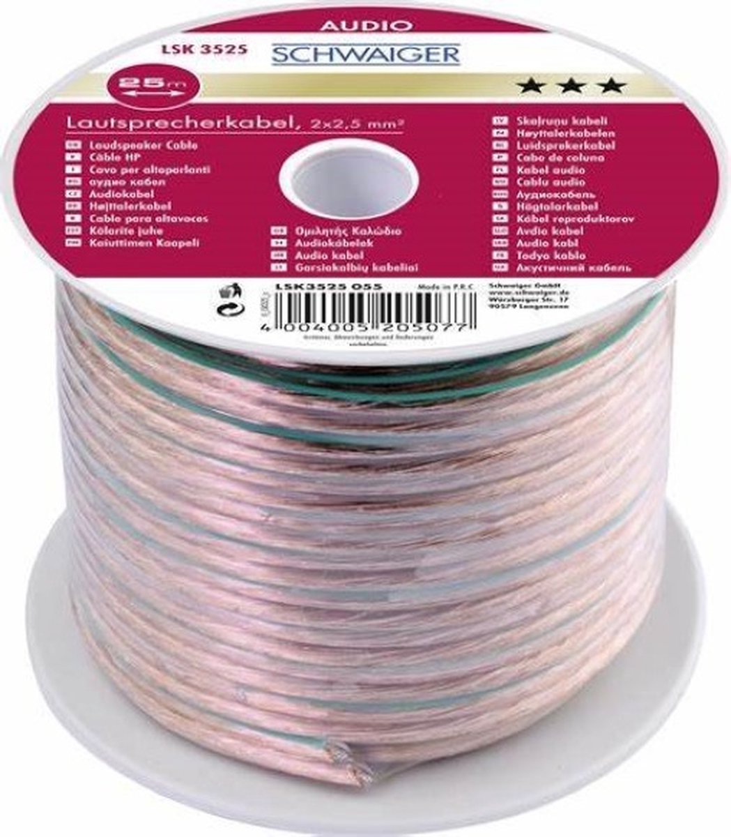 Schwaiger LSK3525 055 audio kabel 25 m Transparant