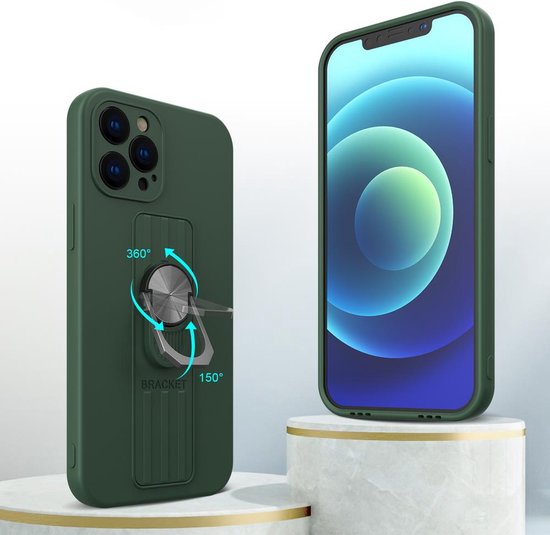Ring - Case - siliconen hoesje met vingerhouder en standaard voor Samsung Galaxy S21 Ultra 5G zilver