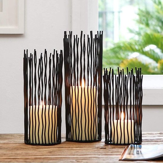 Foto: Kaarsenhouder ijzeren draad wilg set van 3 metalen zwarte pijler kandelaars tafel canterpieces moderne kandelaar houders eetkamer tafelblad woondecoratie binnen outdoor decor