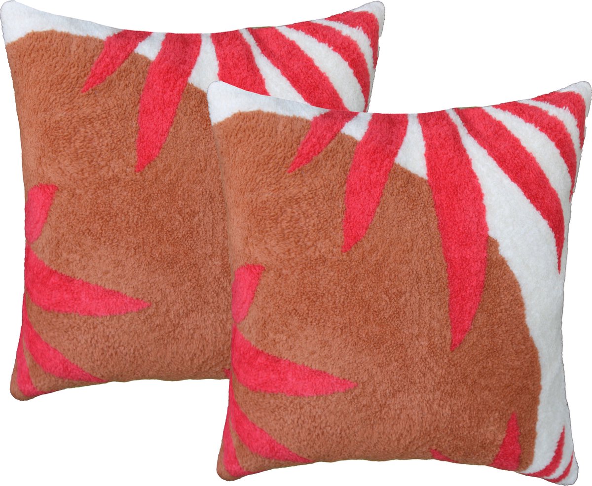 Urbane Hide Set van 2 kussenhoes 45x45 cm | Kussens woonkamer | kussensloop | sierkussens | cushion cover | katoen | Full bookley embroidery bruin