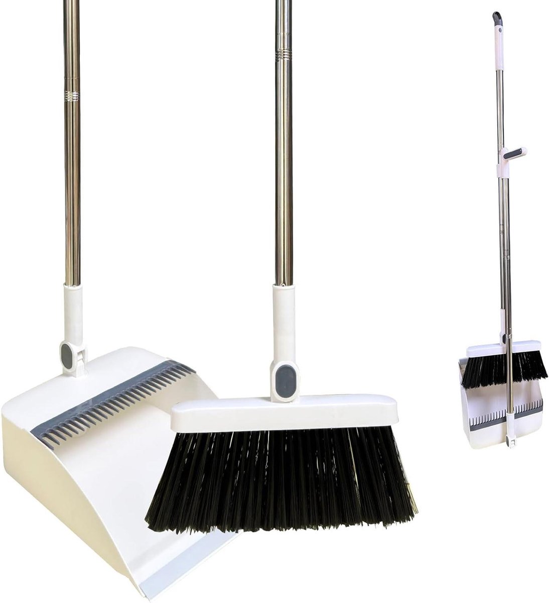 Goedkoopste Bezem set veegschep bezem lange steel winddichte draaibare stang keert efficiënt afval weg wit