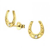 Boucles d'oreilles argent fille | Boucles d'oreilles clous plaqué or , fer à cheval avec cristal