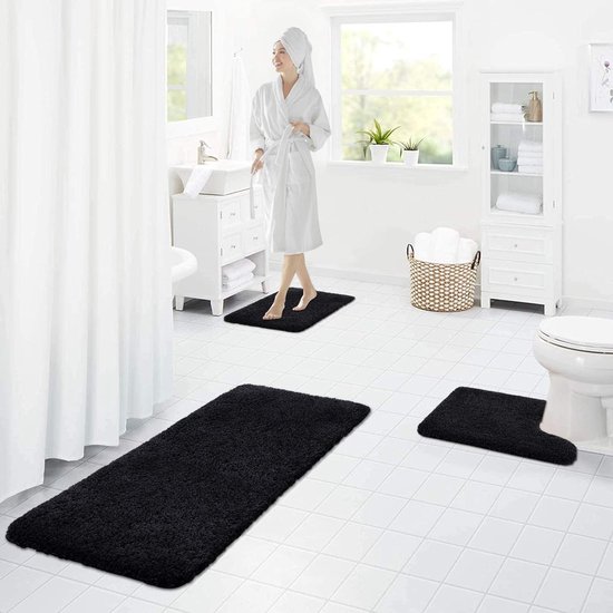 Badmat, antislip badmatten, sets 3 stuks, chenille 50 x 81 cm, 40 x 61 Badmat, antislip badmatten, sets 3 stuks, chenille 50 x 81 cm, 40 x 61