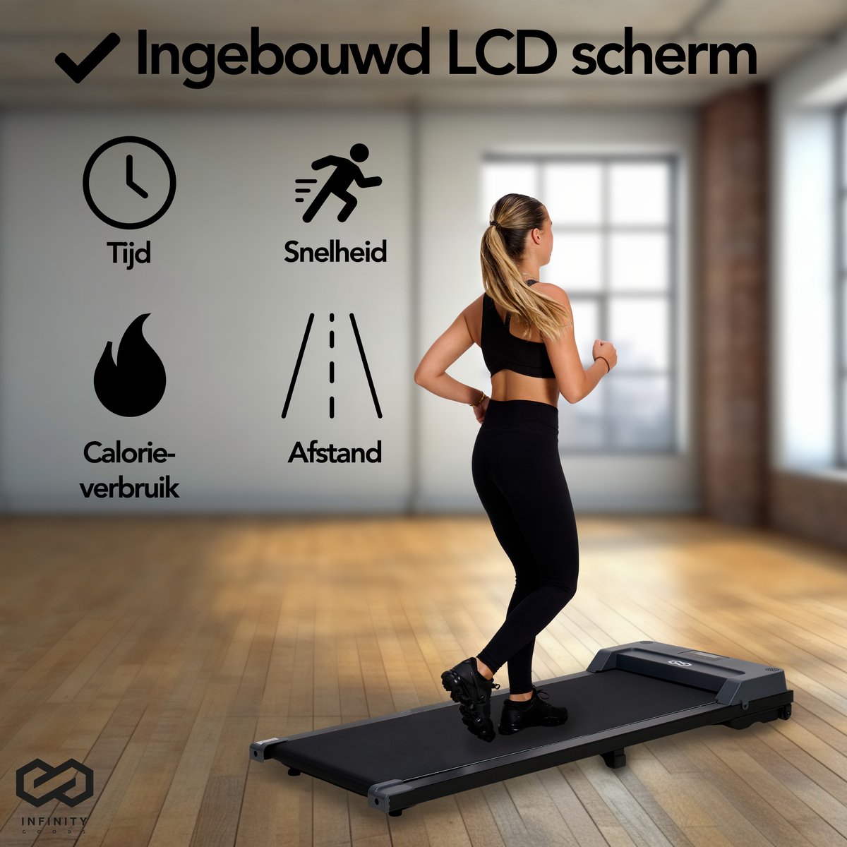 Afbeelding 2 van Infinity Goods Loopband - Wandelband - 1-6 km/u - Afstandsbediening - Bluetooth - App - Walking Pad - Antraciet