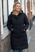 Lange dames winterjas - Gewatteerd en getailleerd - Zwart - Maat 44