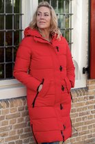 Lange dames winterjas - Gewatteerd en getailleerd - Rood - Maat 44