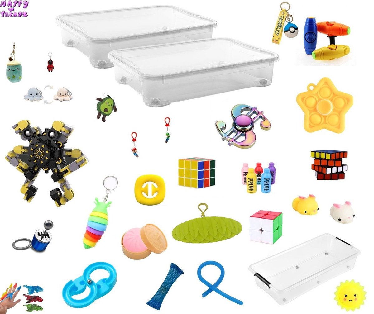 Happy Trendz® - Fidget Box 2024 Special - 21 fidget toys knuffels en meer!! - Nieuwe anti stress box gevuld met 21 stuks anti stress toys + keychains + school - thuis - vakantie - Cadeau