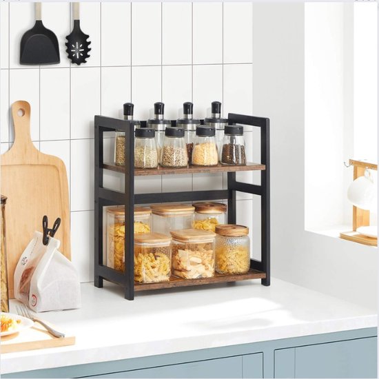 Rustiek kruidenrek van hout, staand en aan de muur met 18 kruidenpotjes, 25 etiketten, kruidenorganizer, kruidenrek, keukenrek, vintage kruidenrek, kruidenreksysteem, hangend kruidenrek