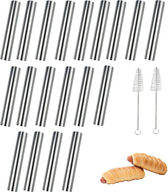 18 stuks cannoli bakvormen, roestvrij staal, cannoli-buizen, cannoli-vormen, croissant bakvorm, iriserende krulvorm, schuimrollen, eekhoorntjes, bakvorm, slagroompjes, crème, spiraal hoorn, vormen