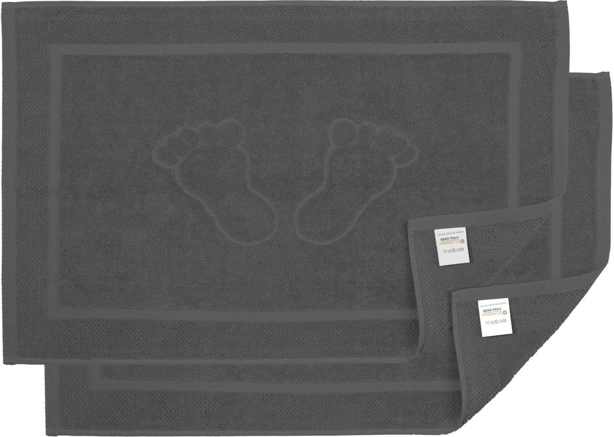 Badmat, 2 stuks, kwaliteit, 100% katoen, donkergrijs (4015), 50 x 70 cm, 700 g/m2