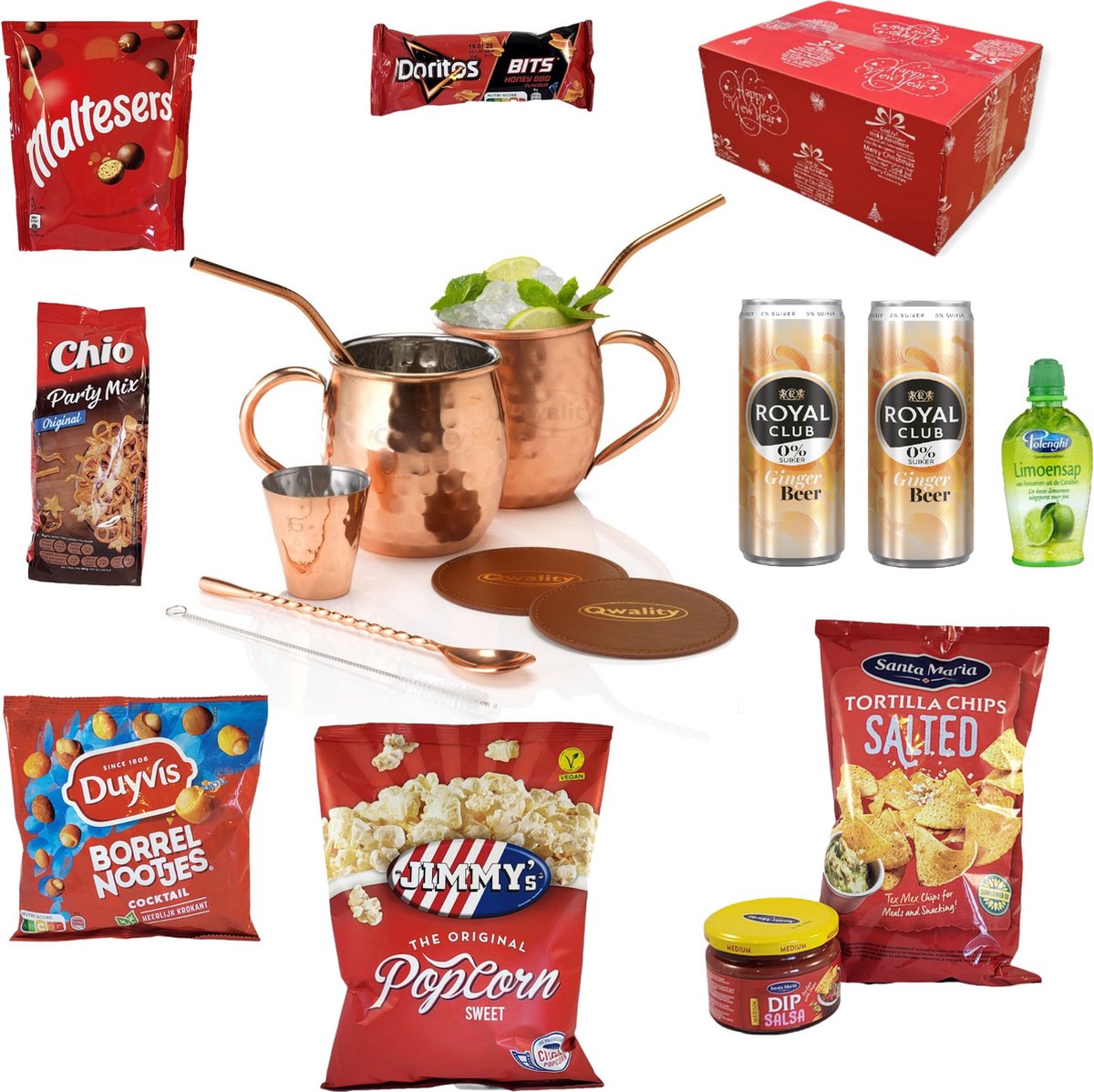 Kerstpakket 2026 – Moscow Mule Set - Origineel Kerst Pakket – Unieke Kerstpakketten – Christmas Present – Kerstcadeau voor hem haar collega man vrouw - Qwality
