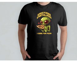 Greetings, Earthlings. I come for Pizza - T Shirt - AlienVibes - WeAreNotAlone - OutOfThisWorld - UFOsightings - AlienVibes - Buitenaards - UFOwaarnemingen