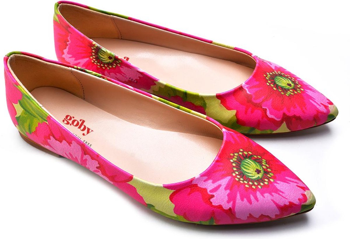 GOBY Roze Klaproos Ballerinas Flats Hoge kwaliteit Handmade Meisjesprint
